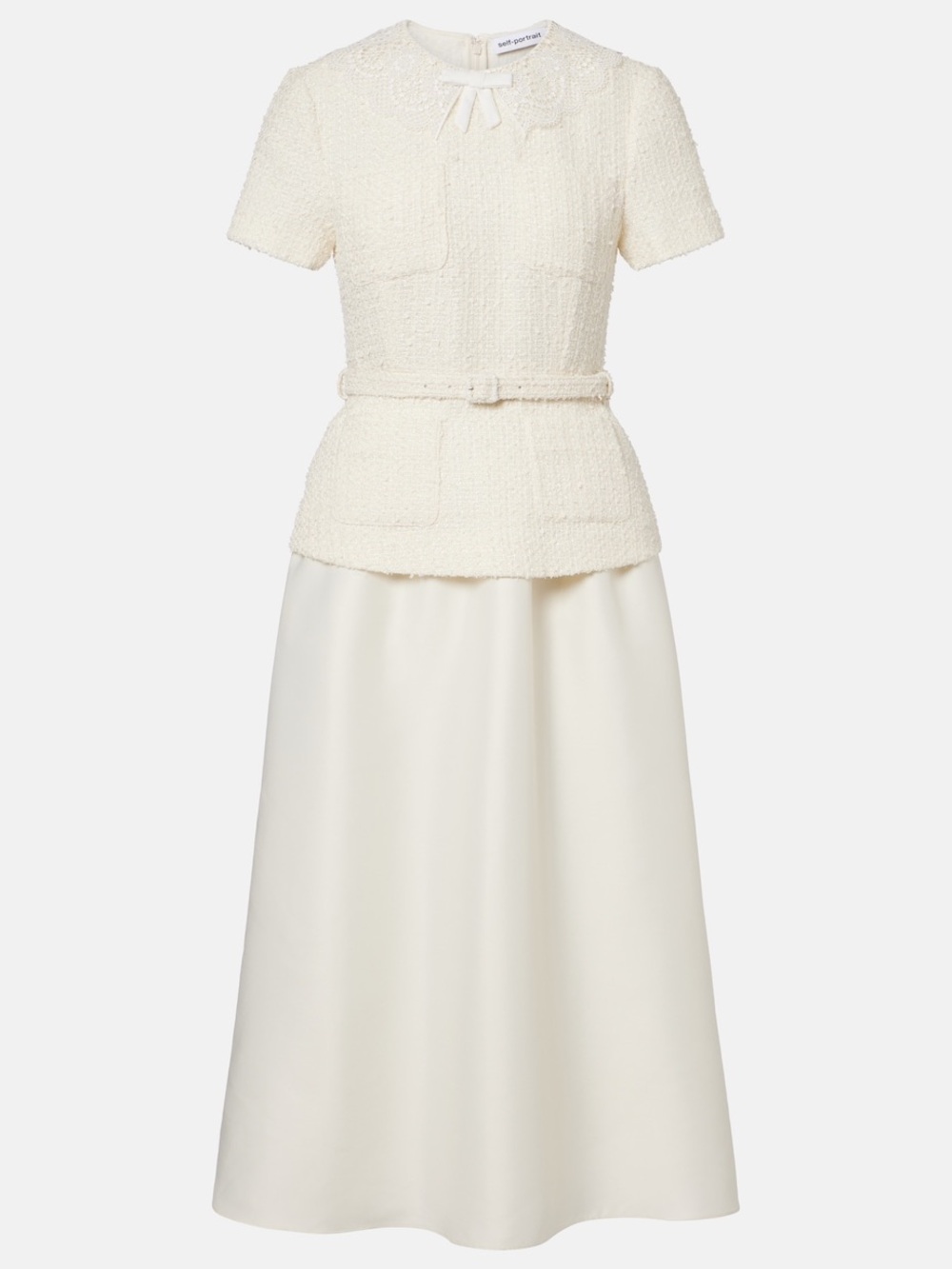 NWOT Self-Portrait CREAM BOUCLE TAFFETA MIDI DRESS - Picture 7 of 15